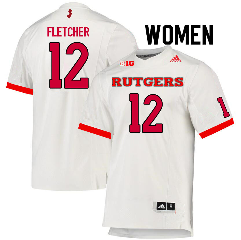 Women #12 Kenny Fletcher Rutgers Scarlet Knights College Football Jerseys Sale-White - Click Image to Close